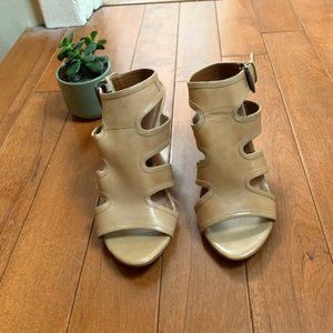 Franco Sarto Beige Leather Cut-Out Wedge Sandal